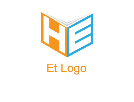 Letters h and e in front of book cover logo
