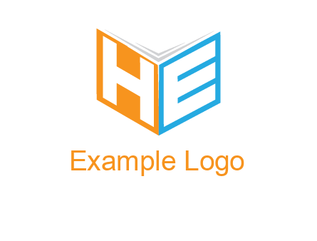 Letters h and e in front of book cover logo