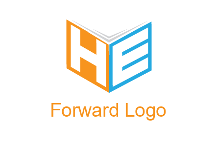 Letters h and e in front of book cover logo