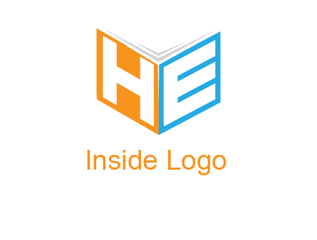 Letters h and e in front of book cover logo