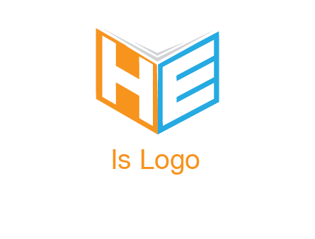Letters h and e in front of book cover logo