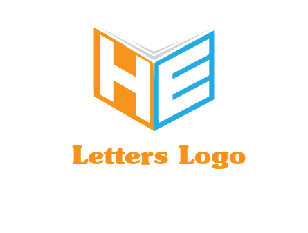 Letters h and e in front of book cover logo