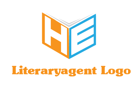 Letters h and e in front of book cover logo