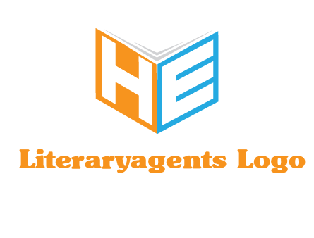 Letters h and e in front of book cover logo