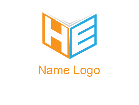 Letters h and e in front of book cover logo