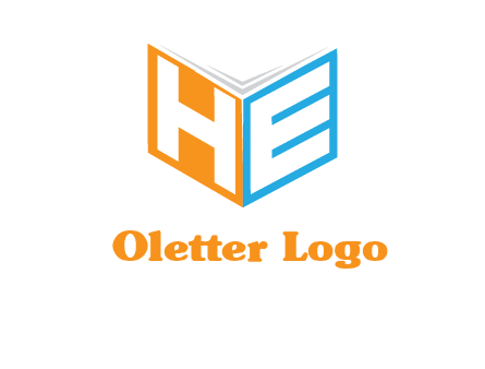 Letters h and e in front of book cover logo