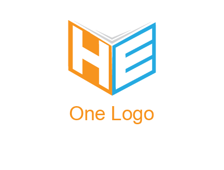 Letters h and e in front of book cover logo