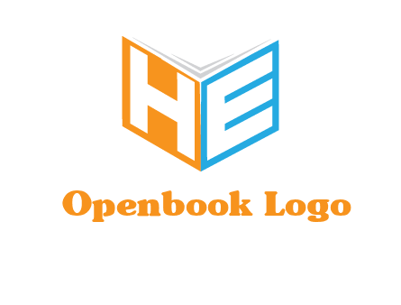 Letters h and e in front of book cover logo