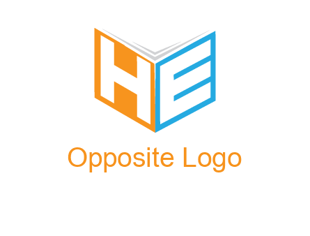 Letters h and e in front of book cover logo