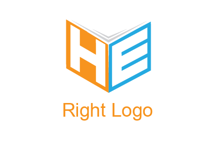 Letters h and e in front of book cover logo