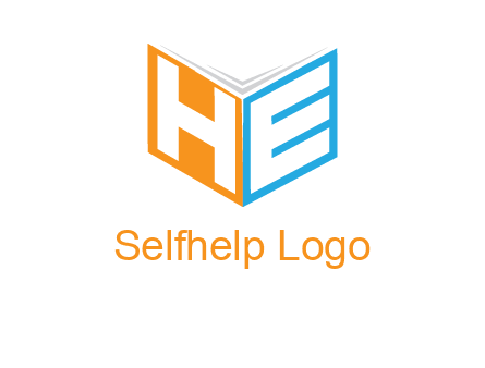 Letters h and e in front of book cover logo