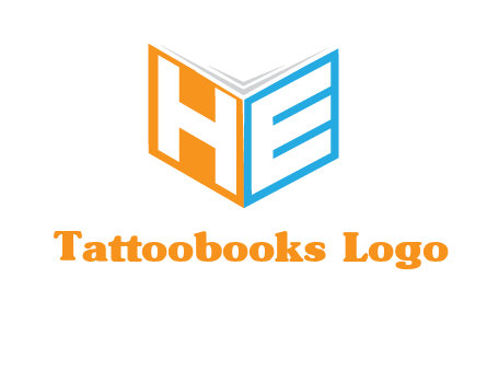 Letters h and e in front of book cover logo
