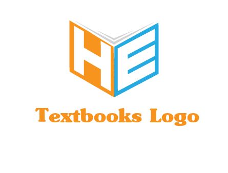 Letters h and e in front of book cover logo