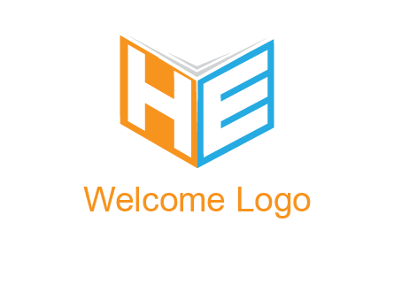Letters h and e in front of book cover logo