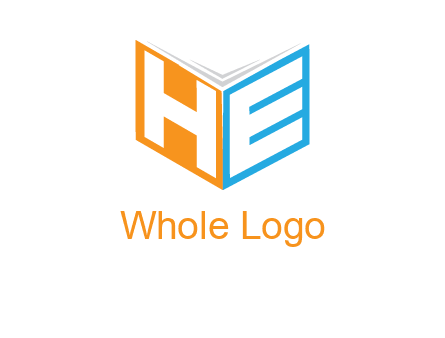 Letters h and e in front of book cover logo