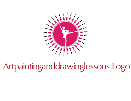 dancing ballerina in fancy pointy circle arts logo icon