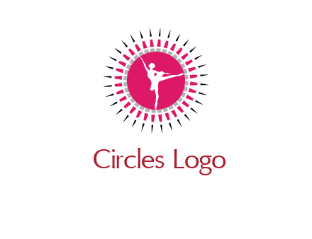dancing ballerina in fancy pointy circle arts logo icon