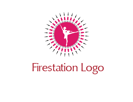 dancing ballerina in fancy pointy circle arts logo icon