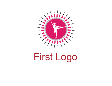 dancing ballerina in fancy pointy circle arts logo icon