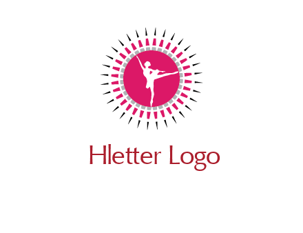 dancing ballerina in fancy pointy circle arts logo icon