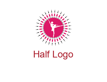 dancing ballerina in fancy pointy circle arts logo icon