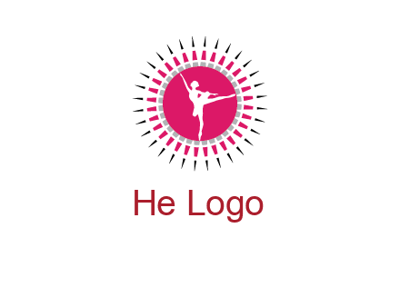 dancing ballerina in fancy pointy circle arts logo icon