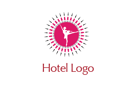 dancing ballerina in fancy pointy circle arts logo icon