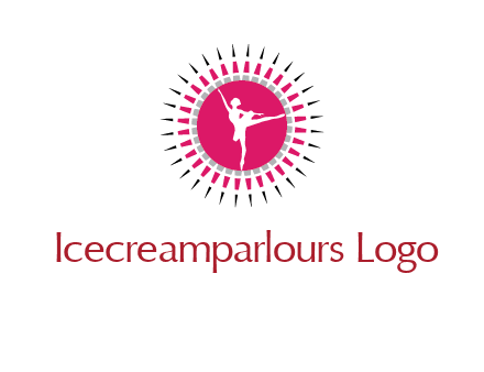 dancing ballerina in fancy pointy circle arts logo icon