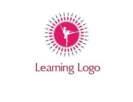 dancing ballerina in fancy pointy circle arts logo icon