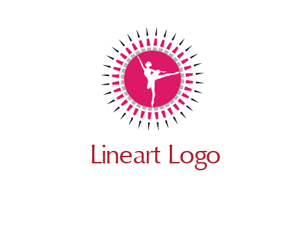 dancing ballerina in fancy pointy circle arts logo icon