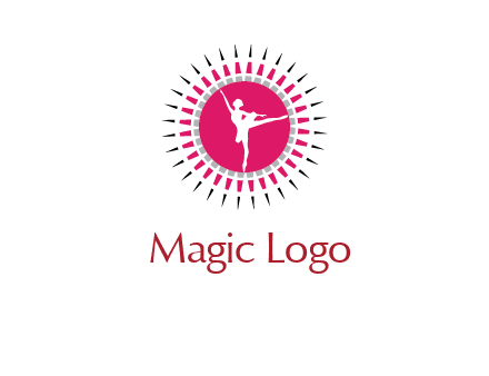 dancing ballerina in fancy pointy circle arts logo icon