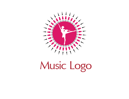 dancing ballerina in fancy pointy circle arts logo icon