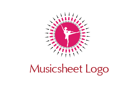 dancing ballerina in fancy pointy circle arts logo icon