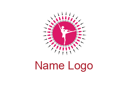 dancing ballerina in fancy pointy circle arts logo icon