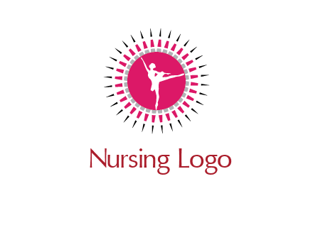 dancing ballerina in fancy pointy circle arts logo icon