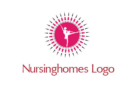dancing ballerina in fancy pointy circle arts logo icon