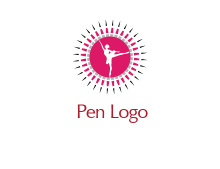 dancing ballerina in fancy pointy circle arts logo icon