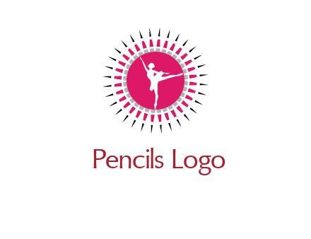 dancing ballerina in fancy pointy circle arts logo icon