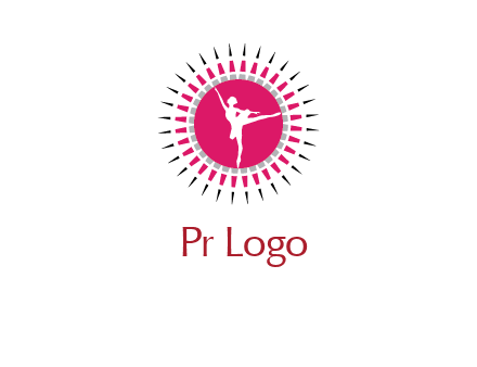 dancing ballerina in fancy pointy circle arts logo icon