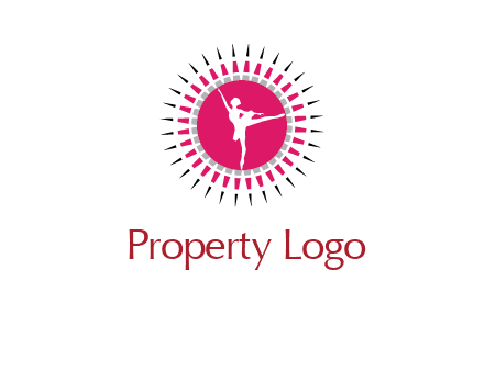 dancing ballerina in fancy pointy circle arts logo icon