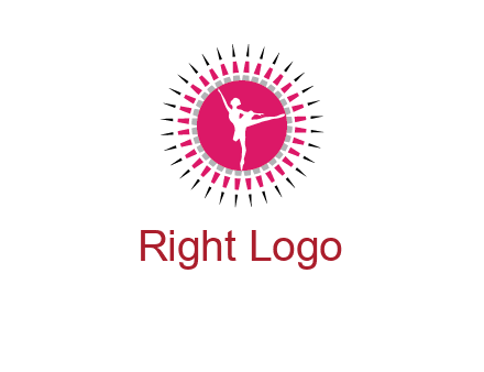 dancing ballerina in fancy pointy circle arts logo icon