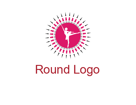 dancing ballerina in fancy pointy circle arts logo icon