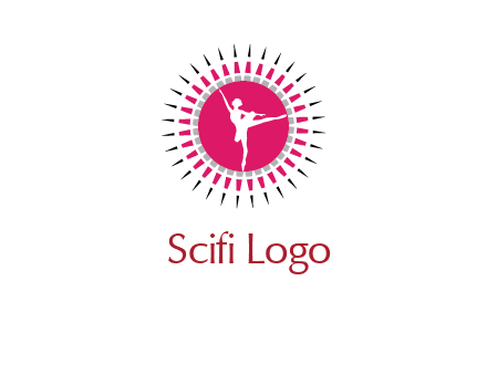 dancing ballerina in fancy pointy circle arts logo icon