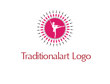 dancing ballerina in fancy pointy circle arts logo icon