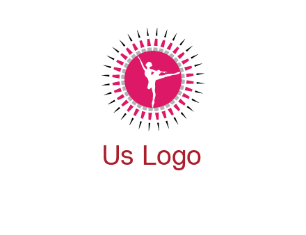 dancing ballerina in fancy pointy circle arts logo icon