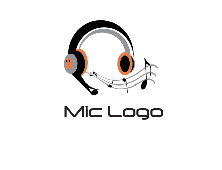 music notes flowing out of headphones entertainment logo