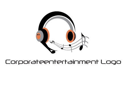 music notes flowing out of headphones entertainment logo