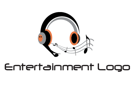music notes flowing out of headphones entertainment logo