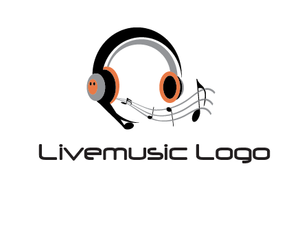 music notes flowing out of headphones entertainment logo