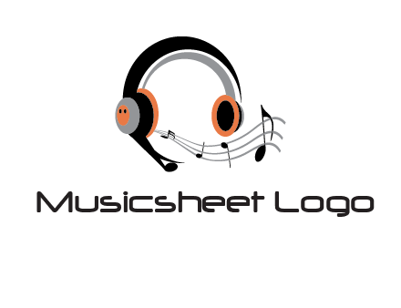 music notes flowing out of headphones entertainment logo